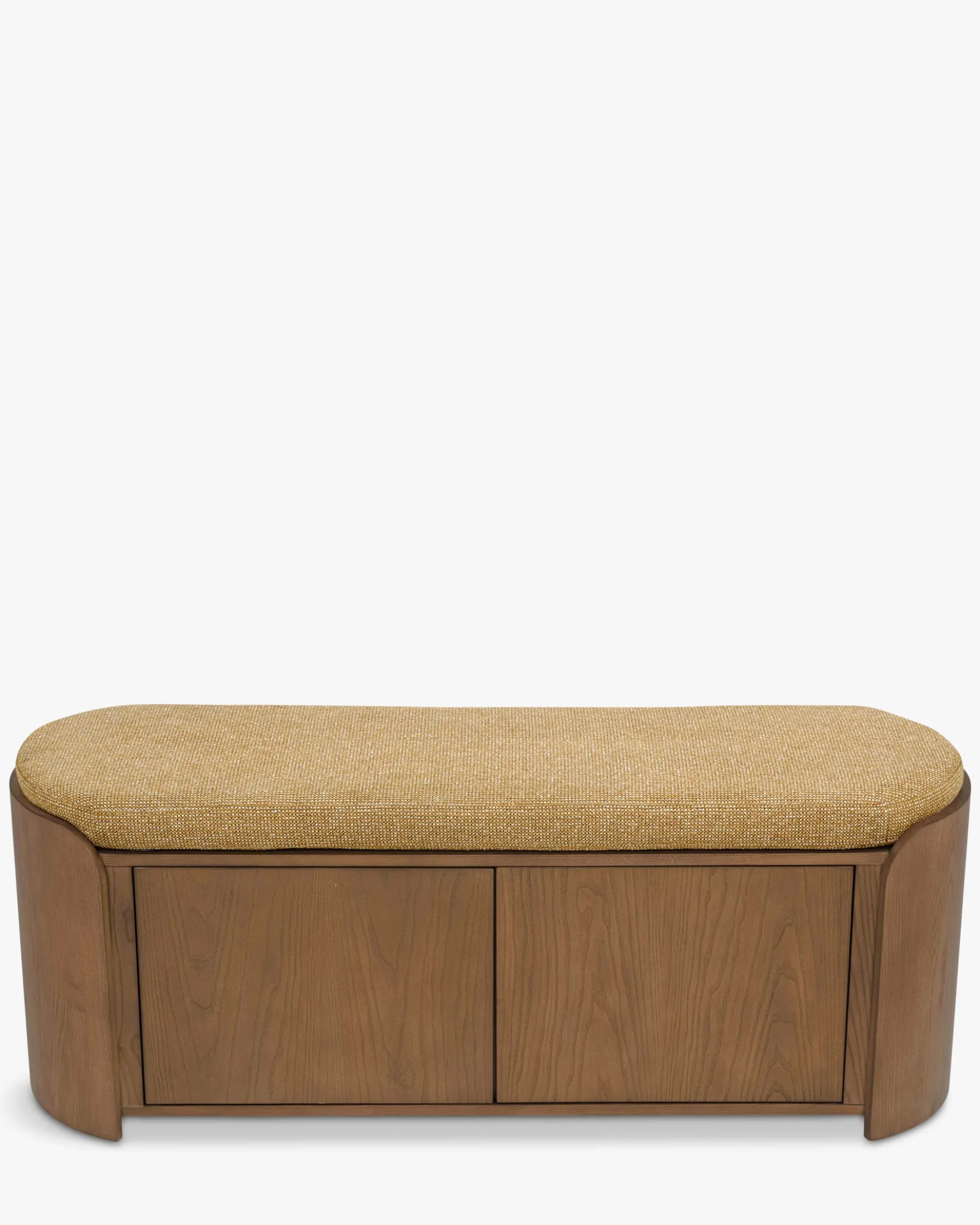 Banc à chaussures, Bois noyer, Tweed marron, L140 Noemia