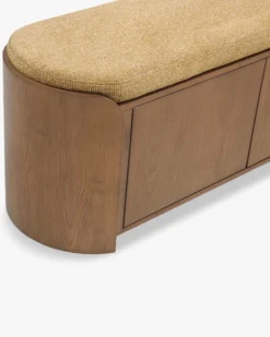 Banc à chaussures, Bois noyer, Tweed marron, L140 Noemia