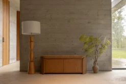 Banc à chaussures, Bois noyer, Tweed marron, L140 Noemia