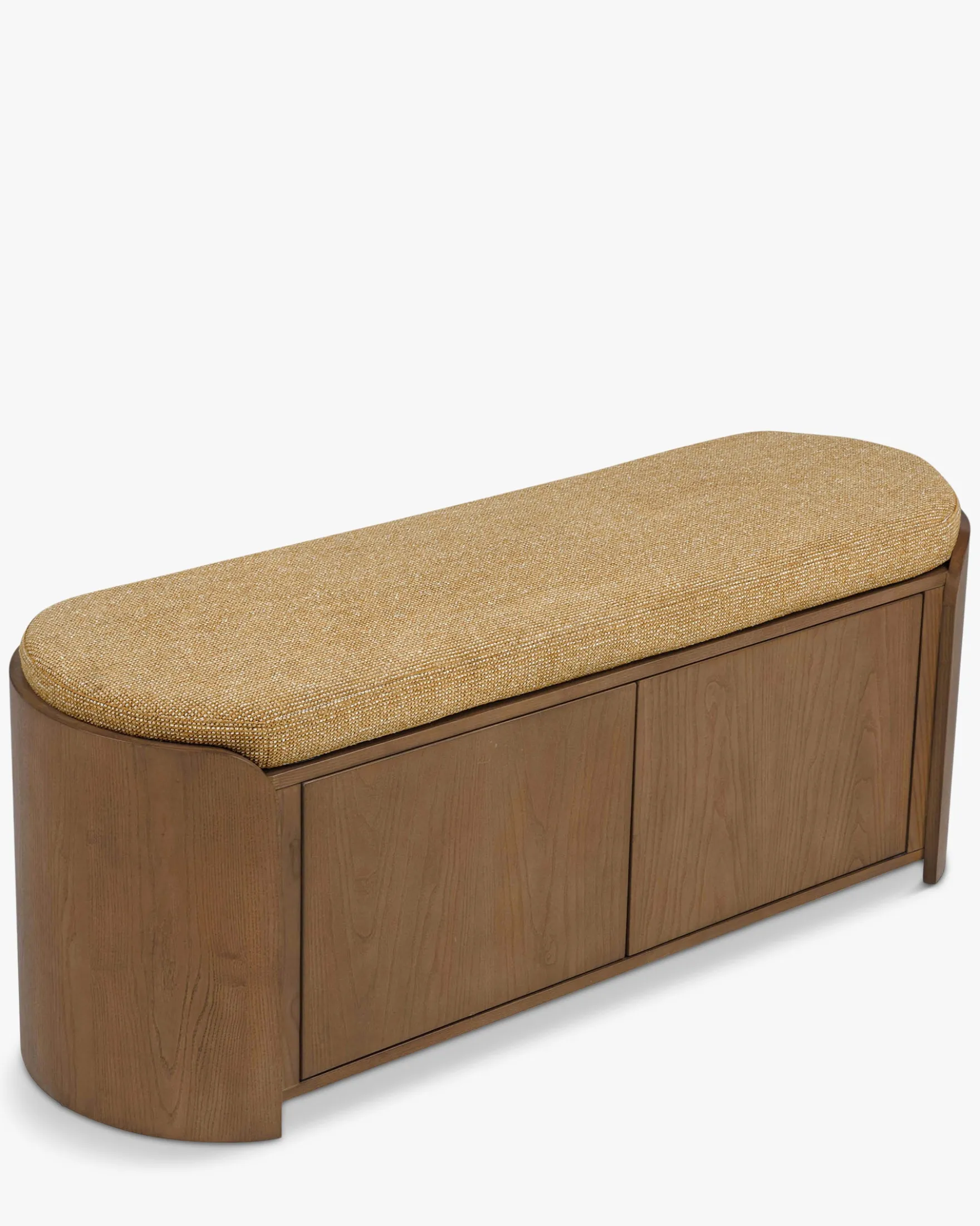 Banc à chaussures, Bois noyer, Tweed marron, L140 Noemia