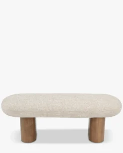 Banc, Tweed chenillé beige & Frêne massif teinte noyer, L132.5 Popa