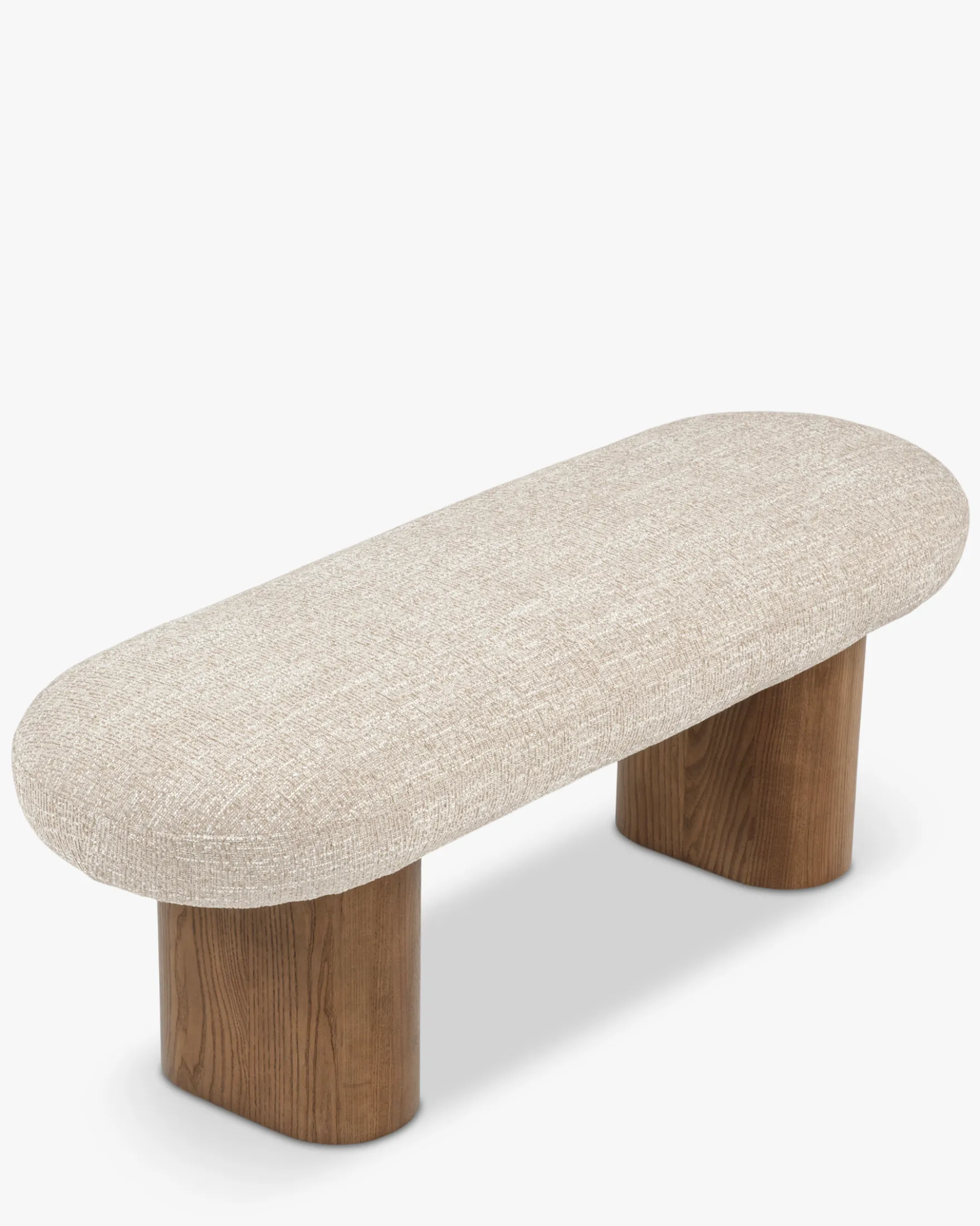 Banc, Tweed chenillé beige & Frêne massif teinte noyer, L132.5 Popa