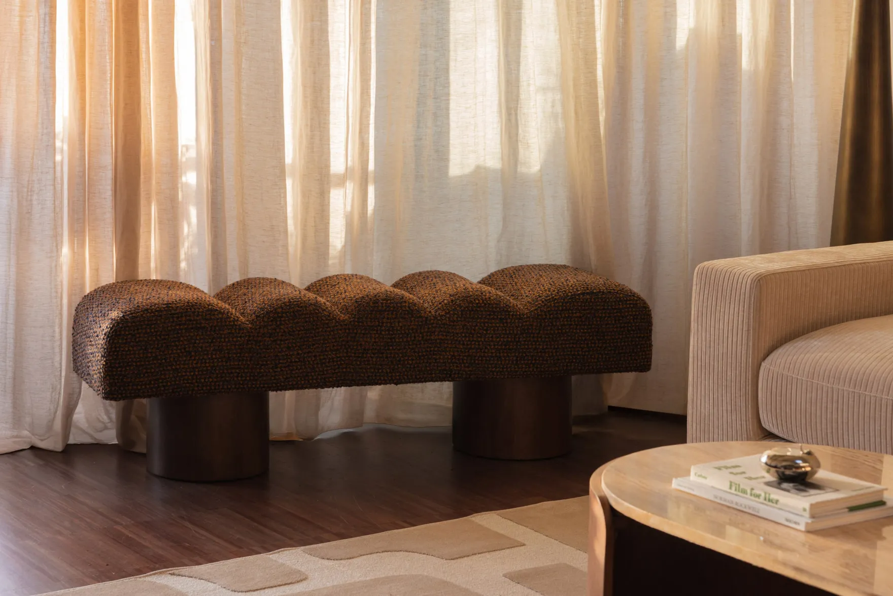 Banc, Tweed cognac texturé, L141 Nova
