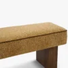 Banc, Tweed ligné marron dorée beige & Bois teinté noyer, L121 Ambery