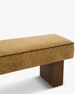 Banc, Tweed ligné marron dorée beige & Bois teinté noyer, L121 Ambery