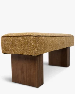 Banc, Tweed ligné marron dorée beige & Bois teinté noyer, L121 Ambery