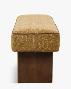 Banc, Tweed ligné marron dorée beige & Bois teinté noyer, L121 Ambery