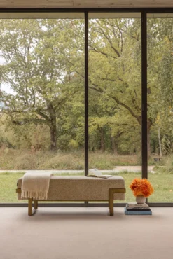 Banc, Tweed moucheté marron & métal doré, L142 Vertigo