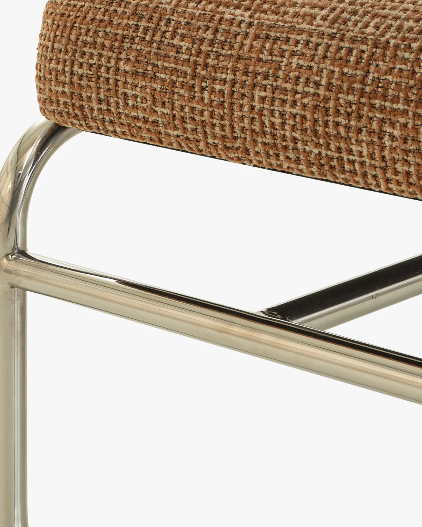 Banc, Tweed rouge rouille et beige, acier chromé, L135 Kyra