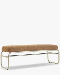 Banc, Tweed rouge rouille et beige, acier chromé, L135 Kyra