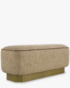 Banc, Tweed taupe sésame & Bois peint en bronze, L116 Alyss