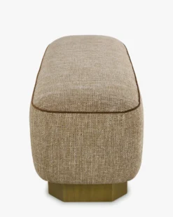 Banc, Tweed taupe sésame & Bois peint en bronze, L116 Alyss