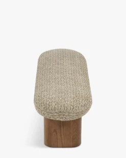 Banc, Tweed vert sauge doré & Frêne massif teinte noyer, L132.5 Popa