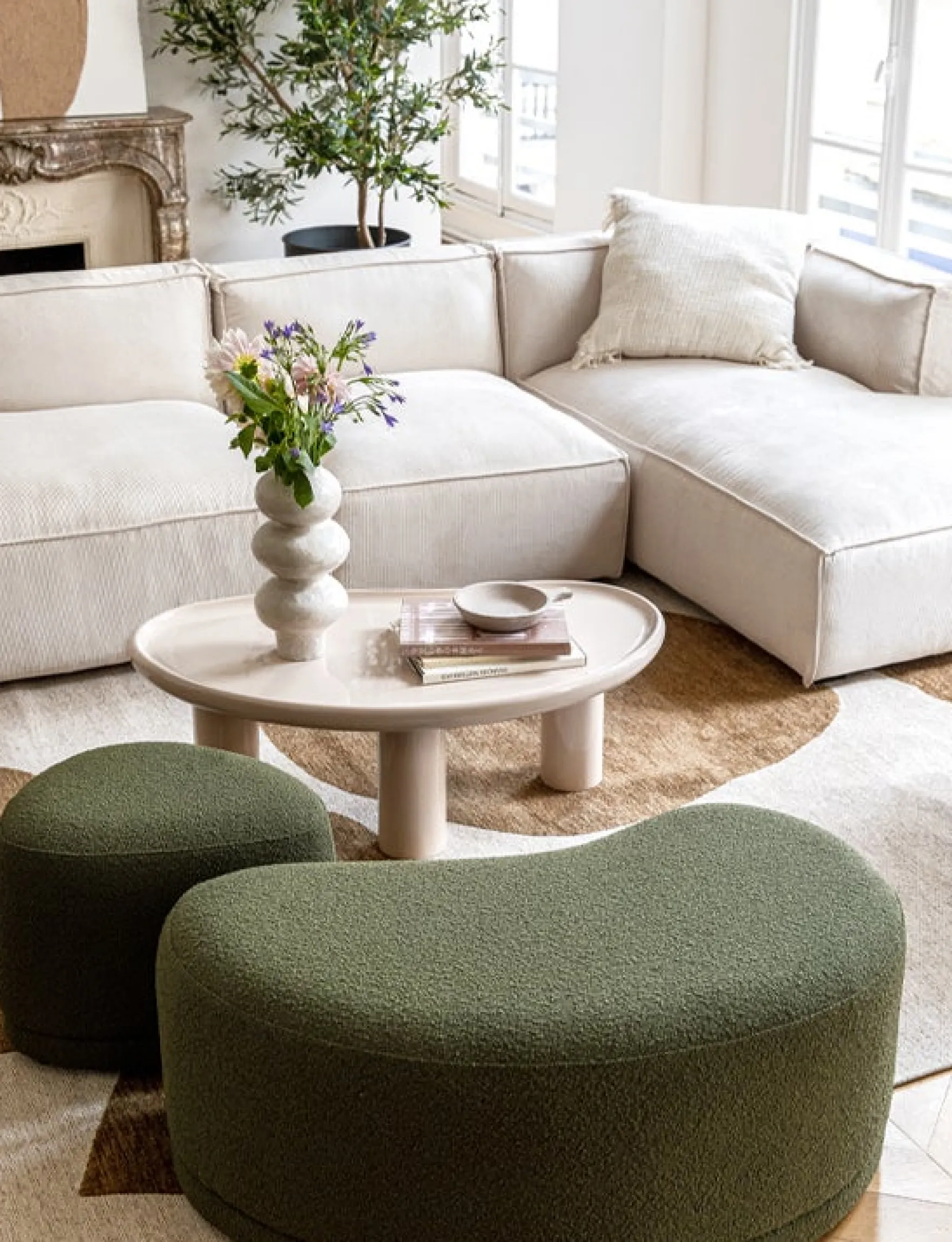 Banc, Vert kaki bouclé, L100 Enzo