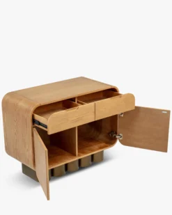 Buffet, Bois blond & bronze brossé, L100 Leylia