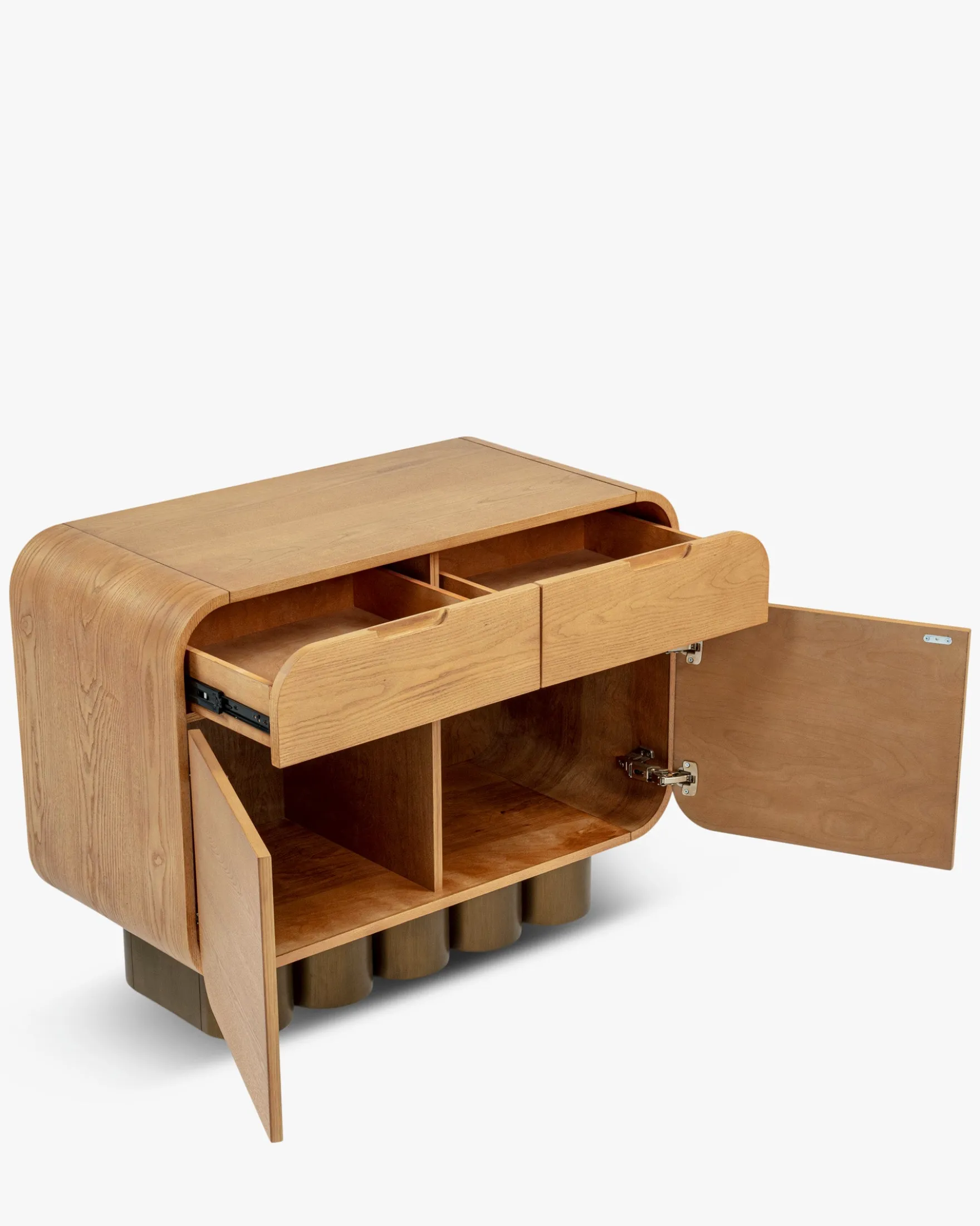 Buffet, Bois blond & bronze brossé, L100 Leylia