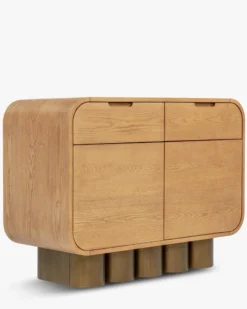 Buffet, Bois blond & bronze brossé, L100 Leylia
