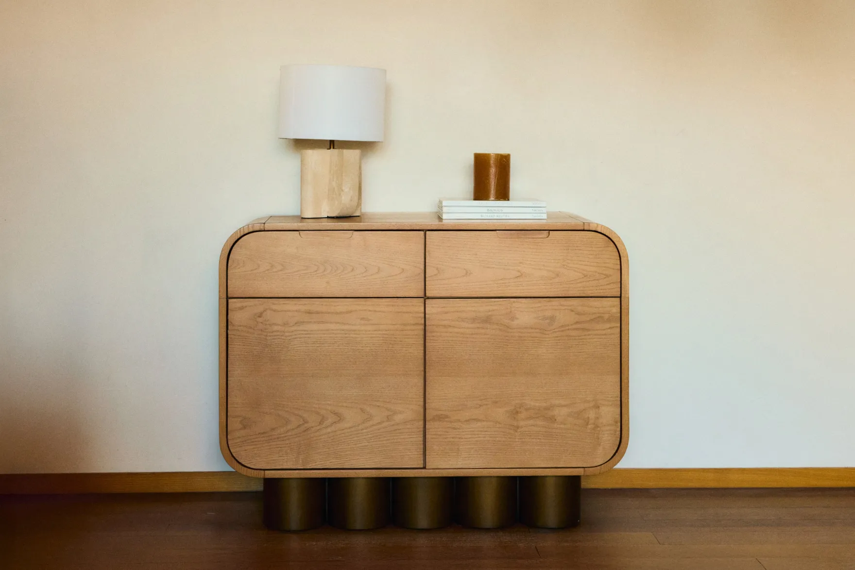 Buffet, Bois blond & bronze brossé, L100 Leylia