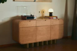 Buffet, Bois blond & bronze brossé, L150 Leylia