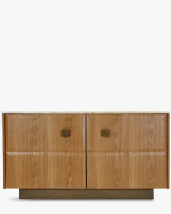Buffet, Travertin, bois blond & bronze, L140 Stamford