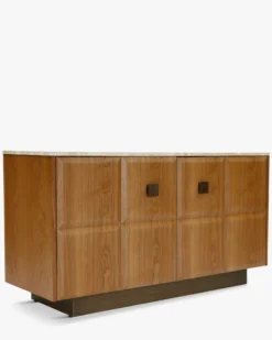 Buffet, Travertin, bois blond & bronze, L140 Stamford
