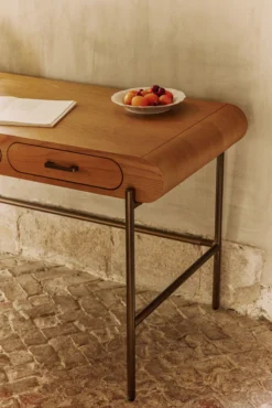 Bureau, Bois blond & métal chocolat brossé Drysdale
