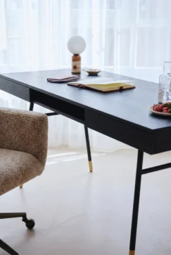 Bureau, Bois de frêne, métal noir & doré, L180 Solomon