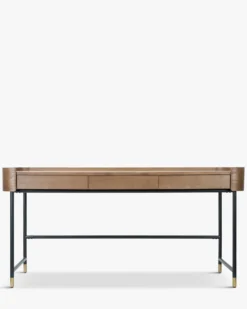 Bureau, Bois de frêne teinte noyer, métal noir & doré, L160 Jeffrey