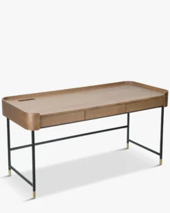 Bureau, Bois de frêne teinte noyer, métal noir & doré, L160 Jeffrey