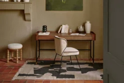 Bureau, Bois de frêne teinte noyer, métal noir & doré, L160 Jeffrey