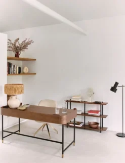 Bureau, Bois de frêne teinte noyer, métal noir & doré, L160 Jeffrey