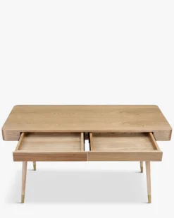Bureau, Bois naturel veiné & métal doré, L140 Vinyle