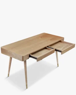 Bureau, Bois naturel veiné & métal doré, L140 Vinyle