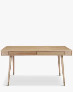 Bureau, Bois naturel veiné & métal doré, L140 Vinyle