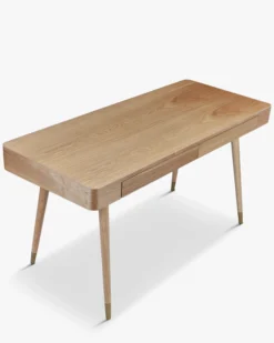 Bureau, Bois naturel veiné & métal doré, L140 Vinyle