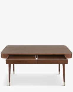 Bureau, Bois noyer & métal doré, L140 Vinyle