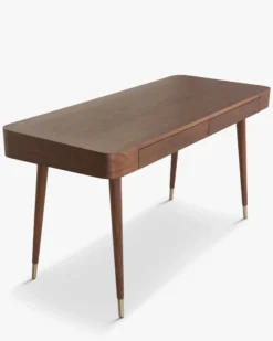 Bureau, Bois noyer & métal doré, L140 Vinyle
