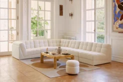 Canapé d'angle double modulable, Blanc avoine bouclé, L382 Paul