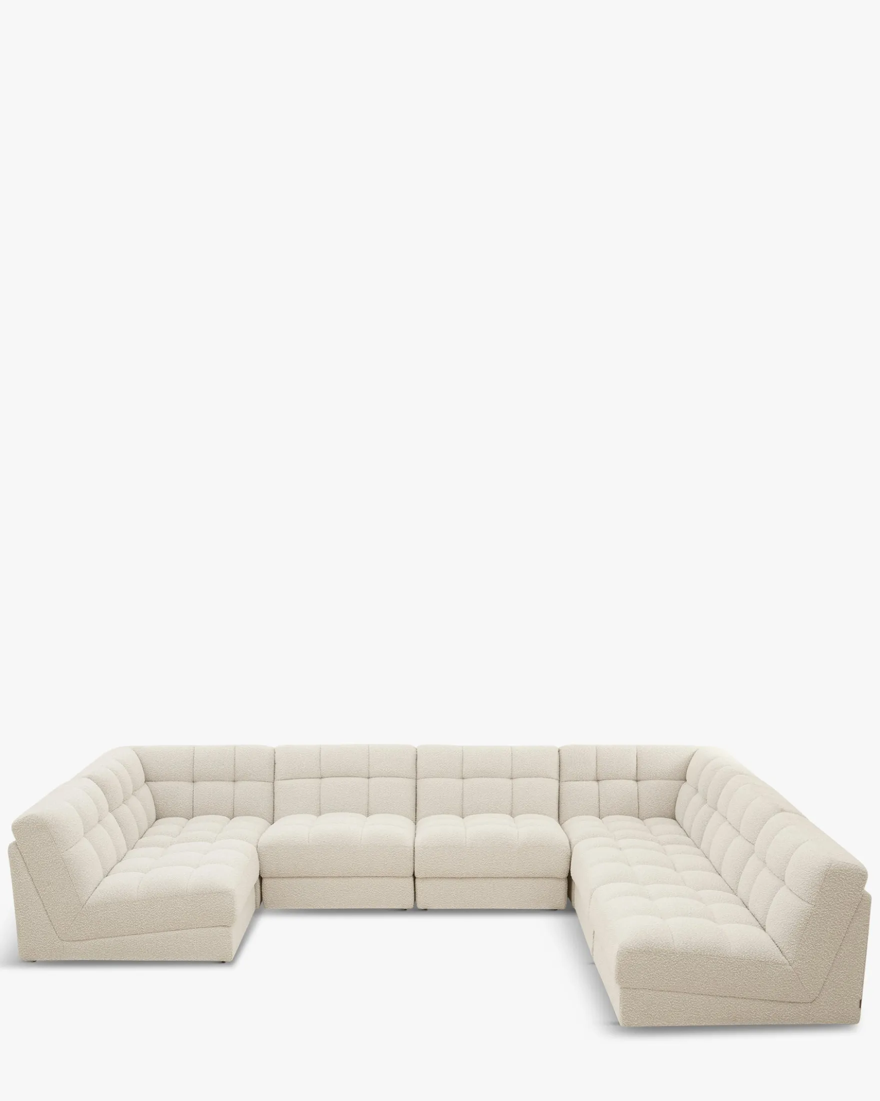 Canapé d'angle double modulable, Blanc avoine bouclé, L382 Paul