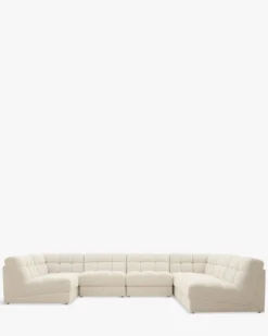 Canapé d'angle double modulable, Blanc avoine bouclé, L382 Paul