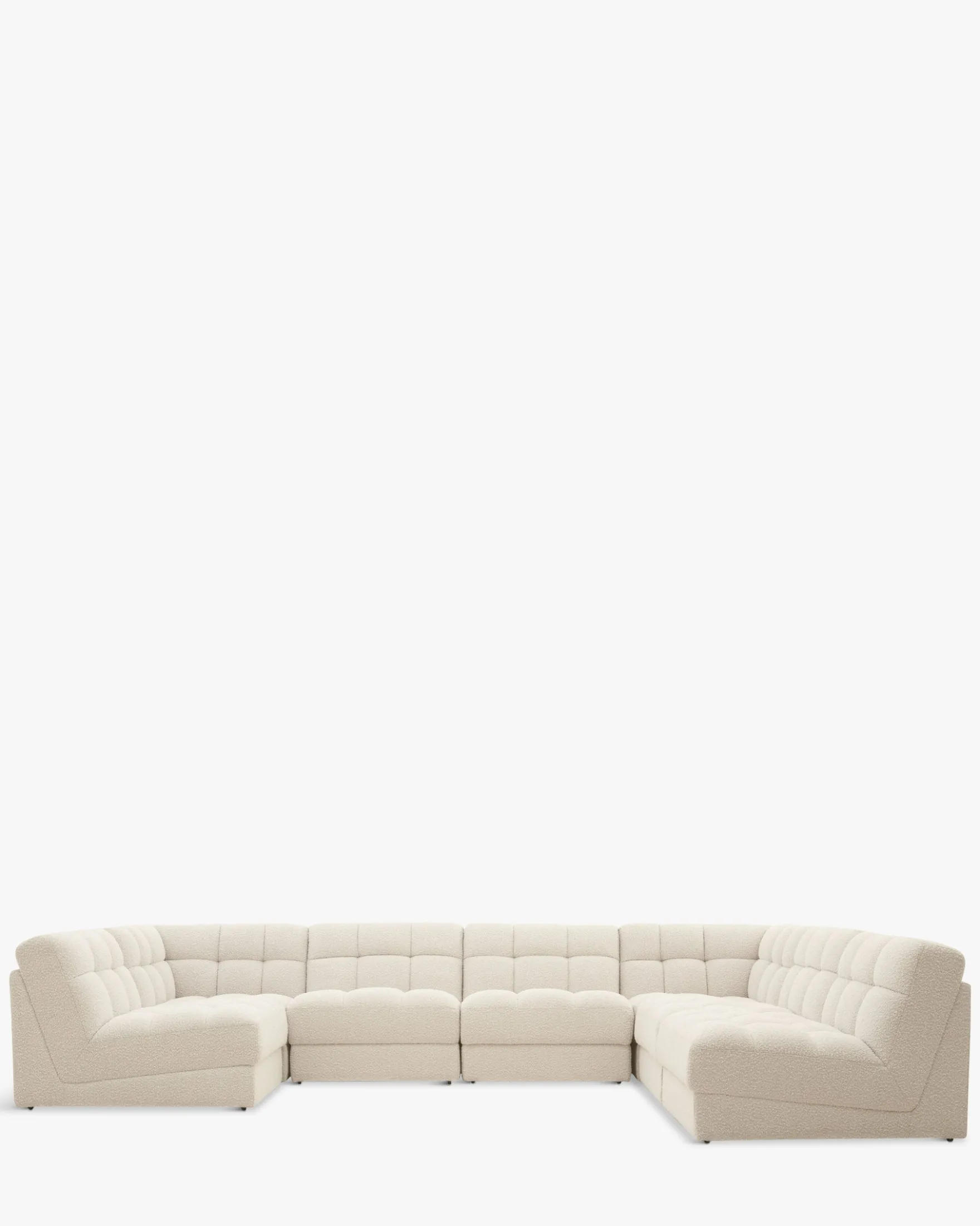 Canapé d'angle double modulable, Blanc avoine bouclé, L382 Paul