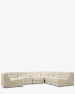 Canapé d'angle double modulable, Blanc avoine bouclé, L382 Paul