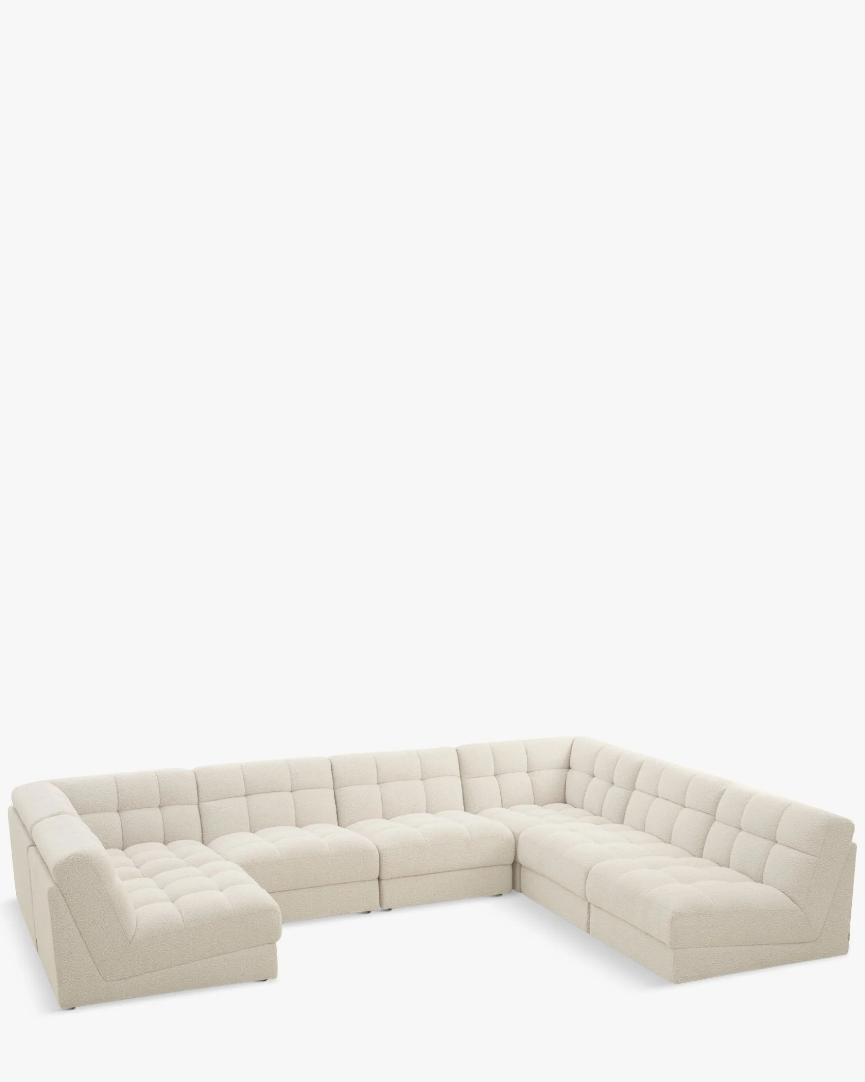 Canapé d'angle double modulable, Blanc avoine bouclé, L382 Paul
