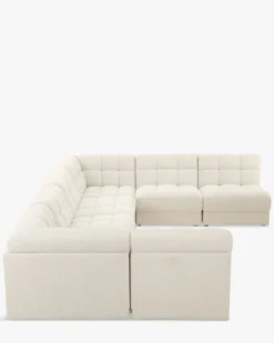 Canapé d'angle double modulable, Blanc avoine bouclé, L382 Paul