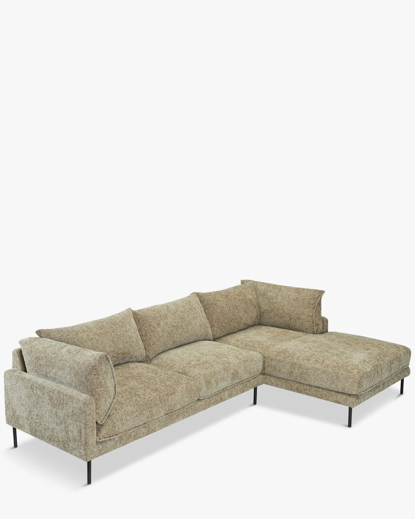 Canapé d'angle droit, Tweed taupe & métal noir, L286 Ethan