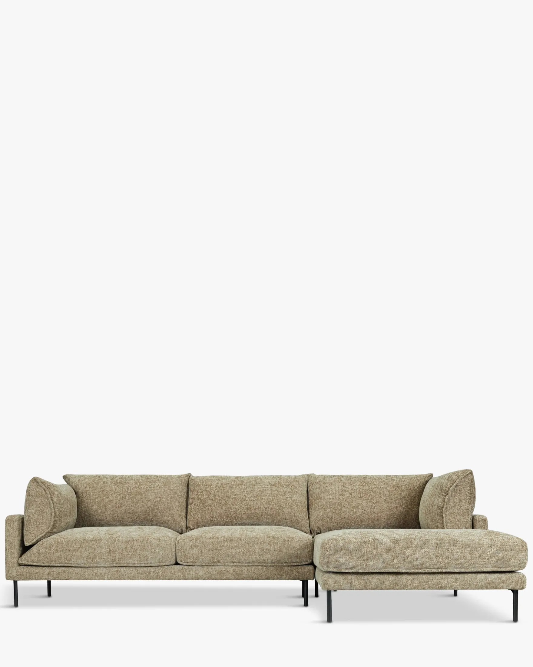 Canapé d'angle droit, Tweed taupe & métal noir, L286 Ethan