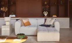 Canapé d'angle modulable, Blanc avoine bouclé Belize