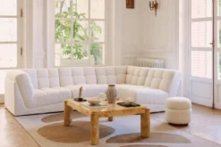 Canapé d'angle modulable, Blanc avoine bouclé, L296 Paul