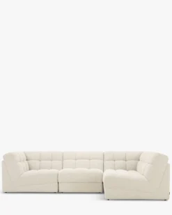 Canapé d'angle modulable, Blanc avoine bouclé, L296 Paul