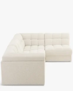 Canapé d'angle modulable, Blanc avoine bouclé, L296 Paul